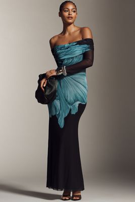 AFRM Long-Sleeve Off-The-Shoulder Mesh Maxi Dress