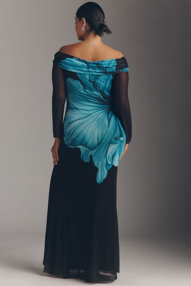 AFRM Long-Sleeve Off-The-Shoulder Mesh Maxi Dress #6