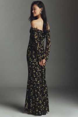 AFRM Long-Sleeve Off-The-Shoulder Mesh Maxi Dress