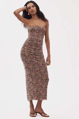 AFRM STRAPLESS MESH MIDI DRESS 