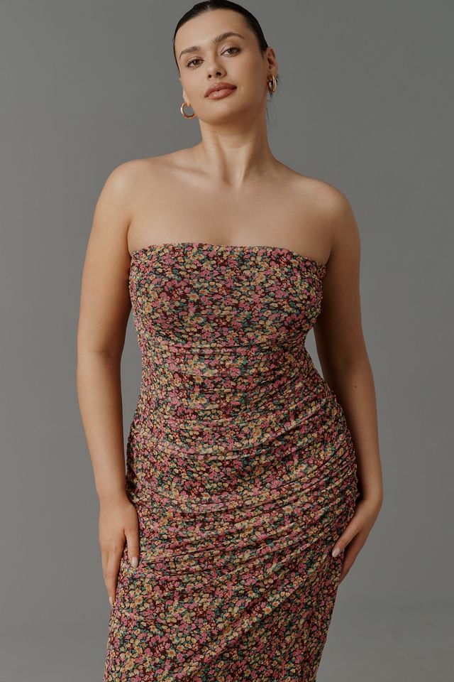 AFRM Strapless Mesh Midi Dress #7
