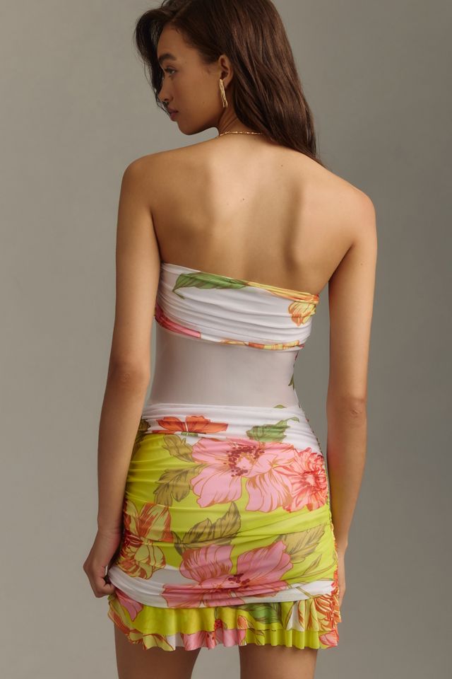 AFRM Strapless Ruched Mesh Mini Dress #1