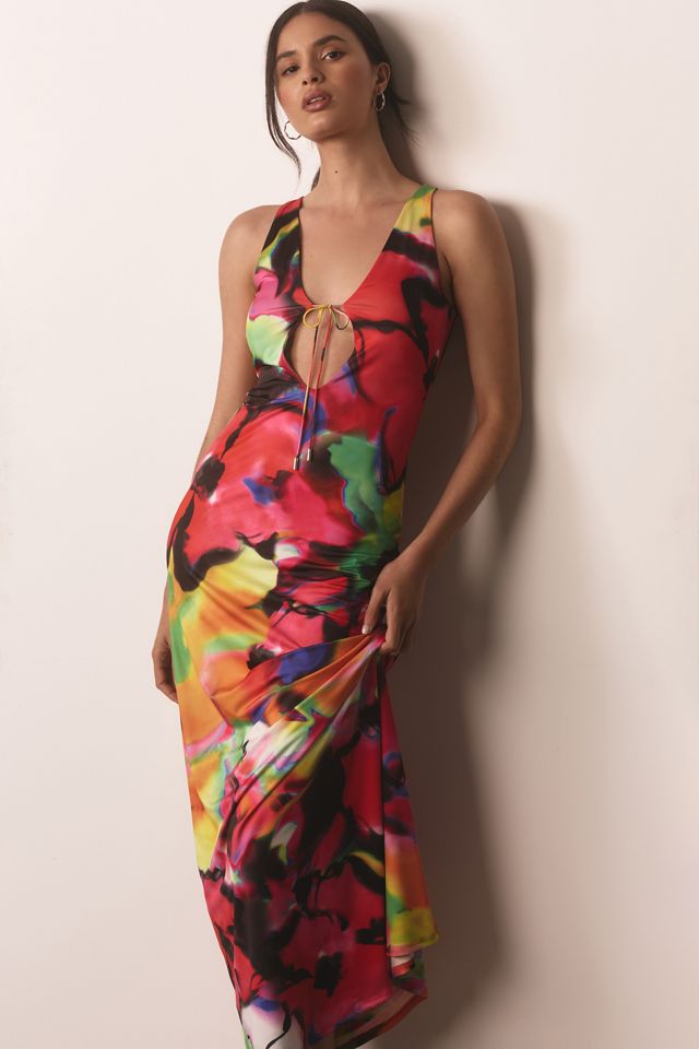 afrm cut out dress AFRM Strapless Floral Cutout Maxi Dress
