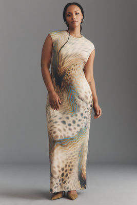 Afrm Short-sleeve Slim Mesh Maxi Dress In Green