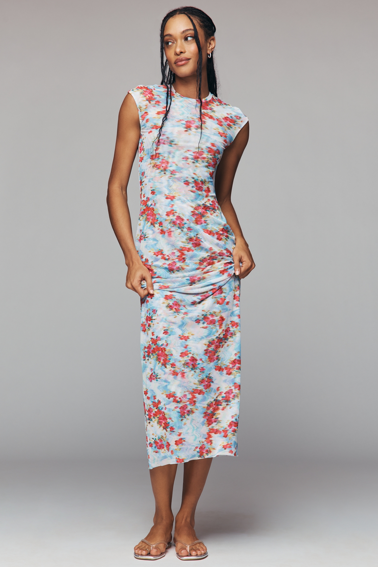 AFRM Short-Sleeve Slim Mesh Maxi Dress