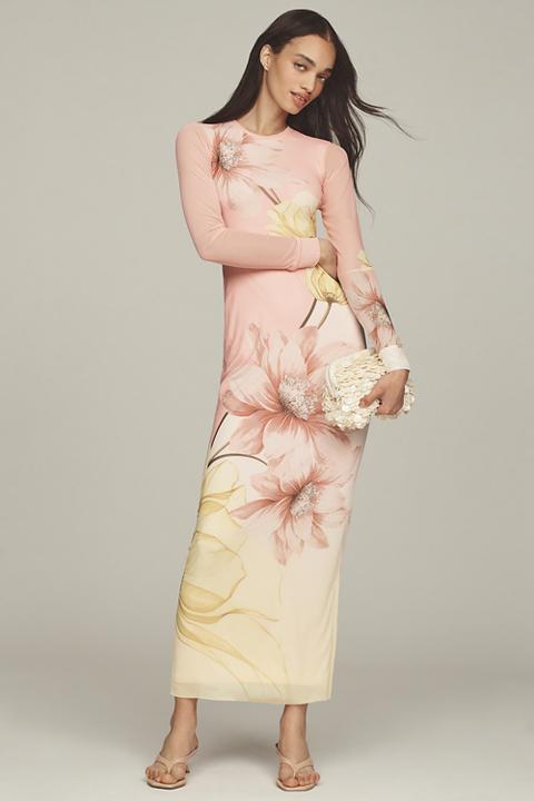 AFRM Didi Long-Sleeve Mesh Maxi Dress