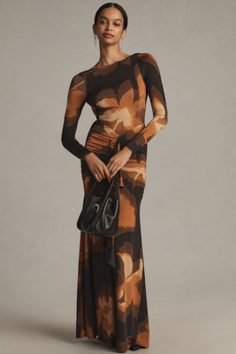 black jacquard maxi dress Black Jacquard Long Classic Dress