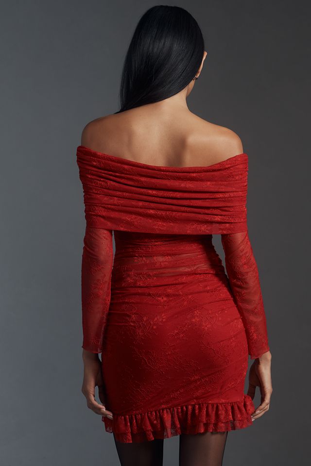 Abito Corto In Pizzo Off Shoulder - Maniche Lunghe - Eleganza Romantica Per Serate E Occasioni Speciali - 2