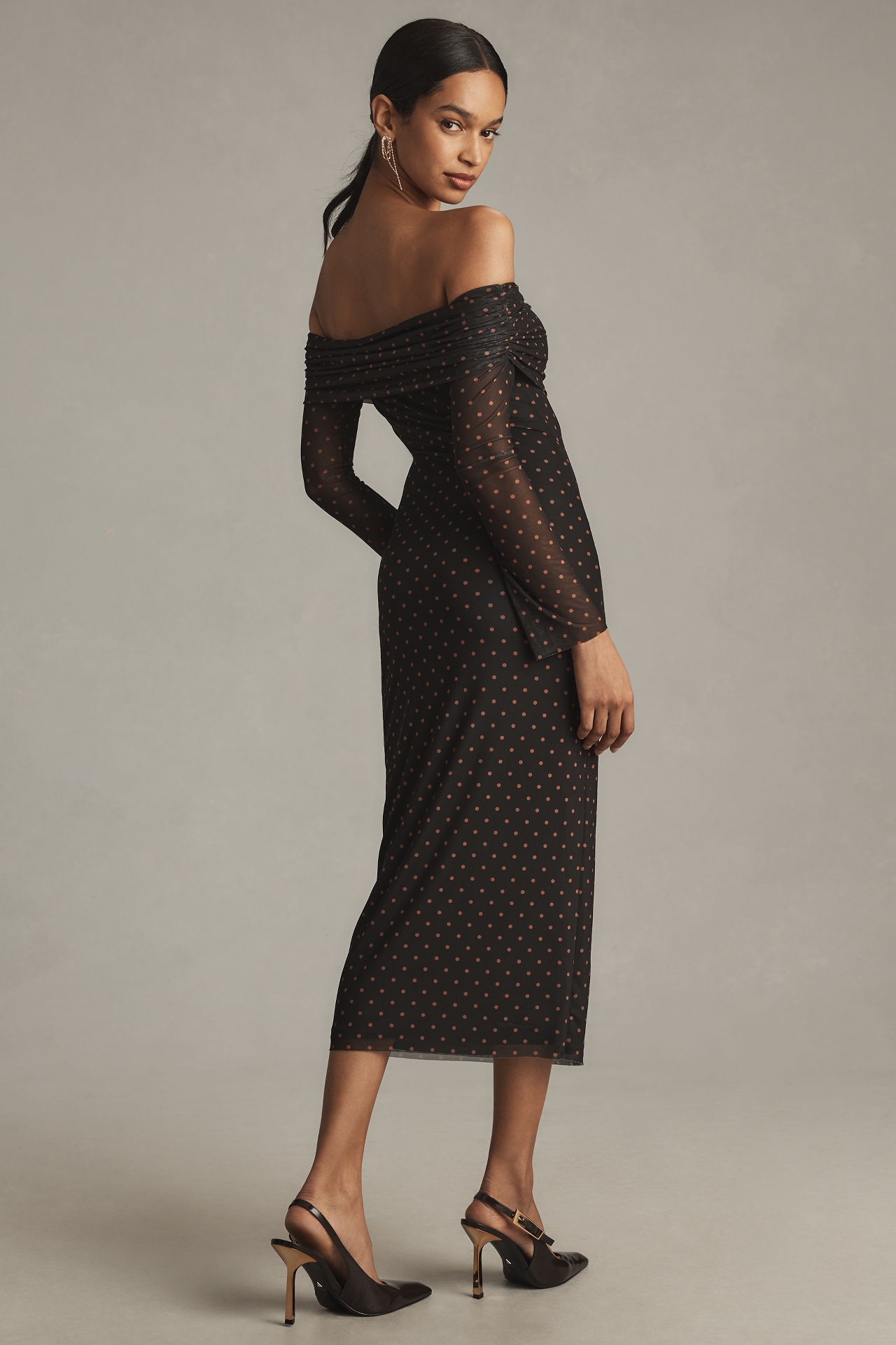 AFRM Praya Off-The-Shoulder Mesh Midi Dress