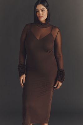 AFRM Ariel Mock-Neck Ruffle-Cuff Mesh Dress