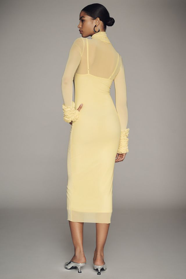AFRM Ariel Mock-Neck Ruffle-Cuff Mesh Dress #2