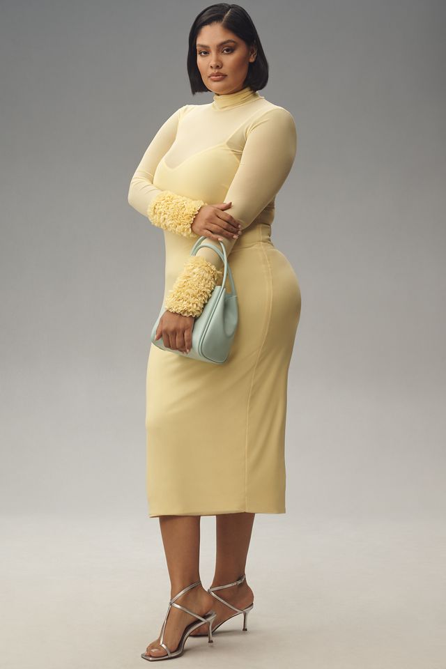 AFRM Ariel Mock-Neck Ruffle-Cuff Mesh Dress #6