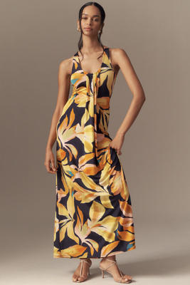 AFRM PLUNGE NECK SLEEVELESS MESH MAXI DRESS 