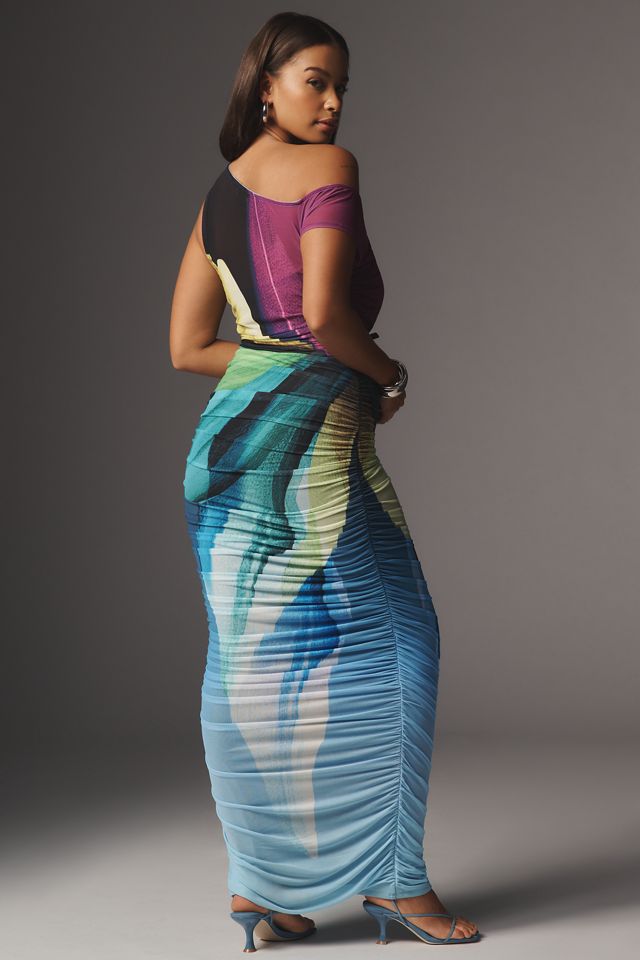 AFRM Plus Off-The-Shoulder Ruched Mesh Maxi Dress #1