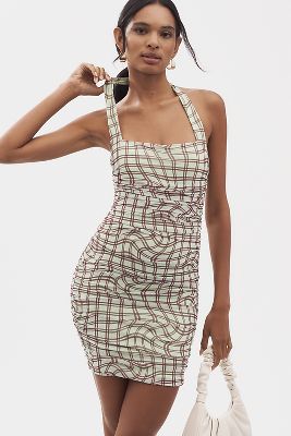 AFRM Bonnie Square-Neck Halter Mini Dress