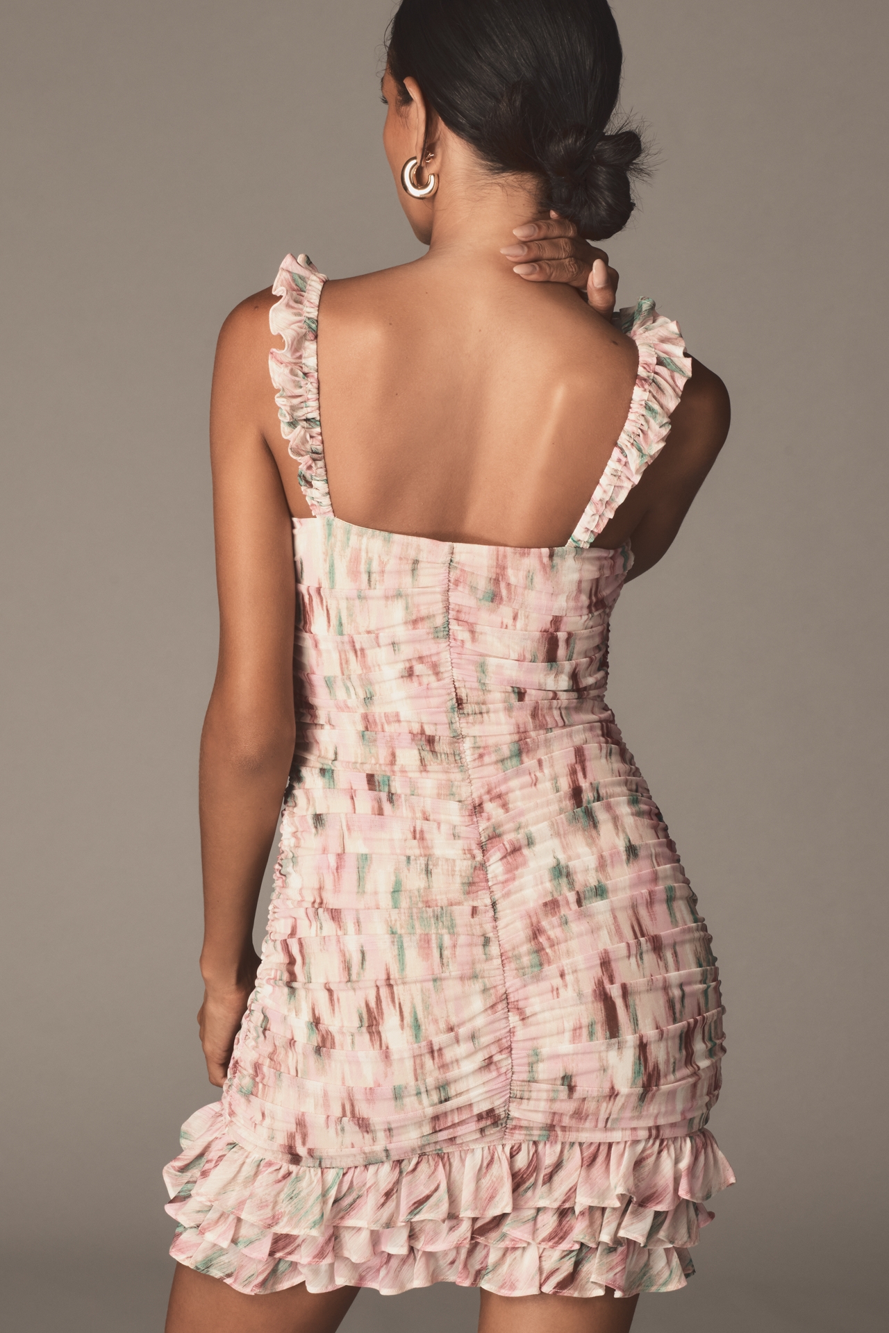 AFRM Medford Square-Neck Ruffle Mini Dress