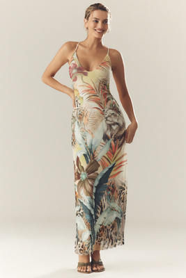 Romy Sleeveless Scoop-Neck Mesh Maxi Dress