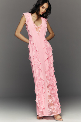 AFRM Trista Ruffle-Sleeve V-Neck Maxi Dress