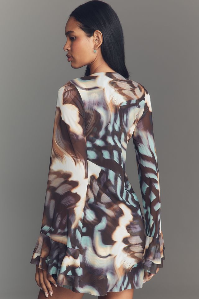 AFRM Kori Long-Sleeve Mesh Ruffled Mini Dress #1