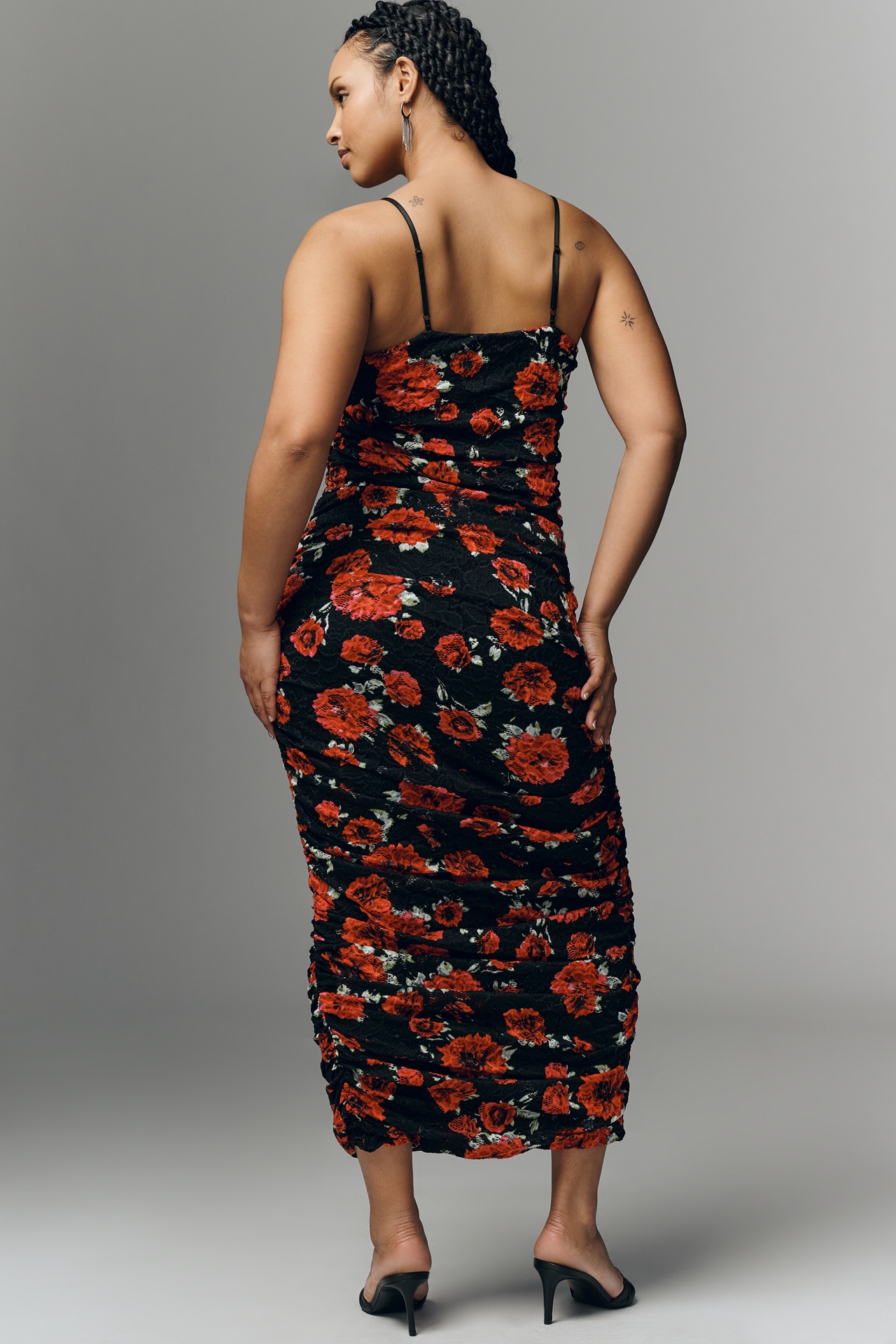 AFRM Hazel Plus Ruched Mesh Midi Dress