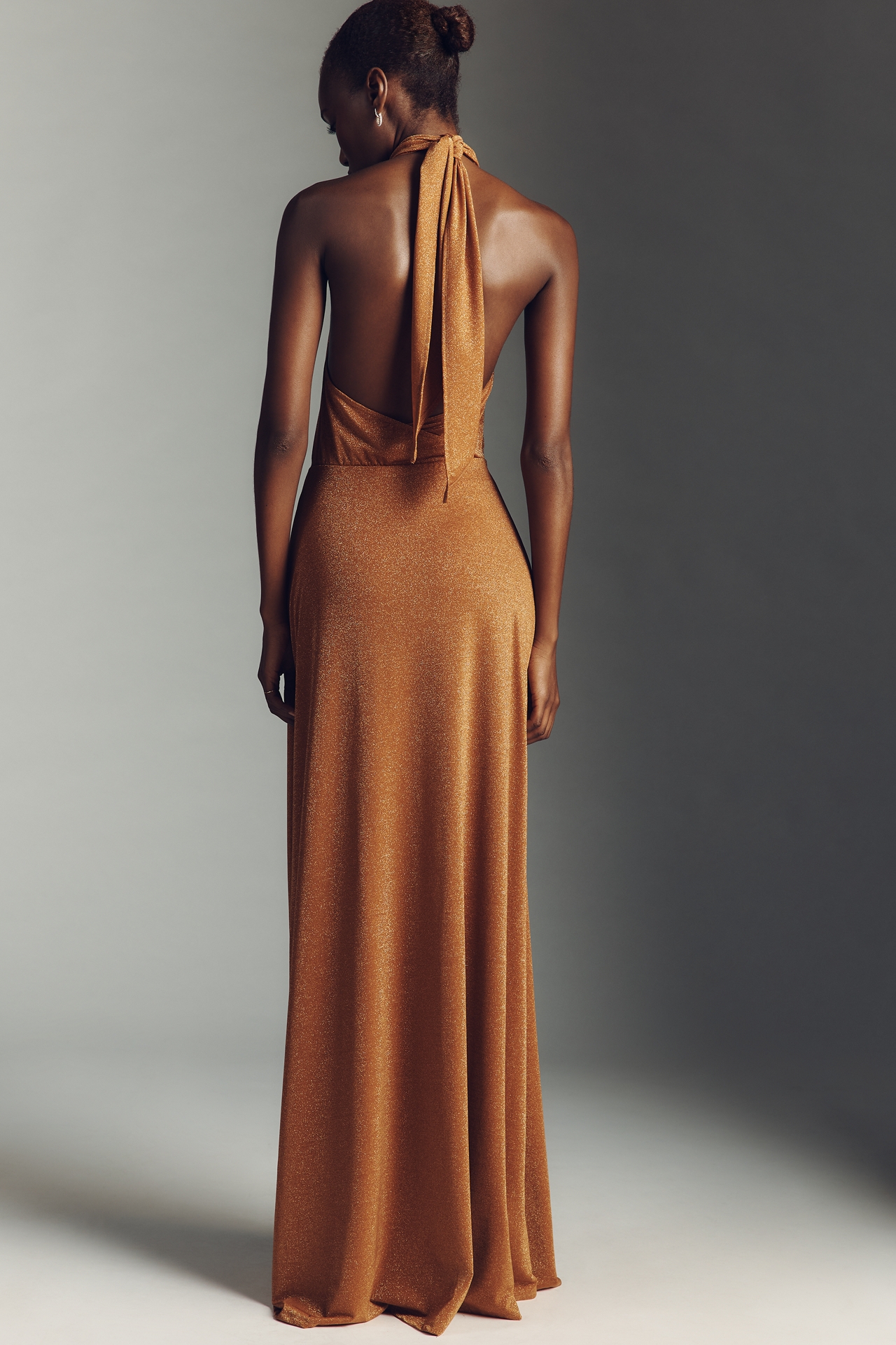 AFRM Kendrick Sparkle Cross-Front Halter Maxi Dress