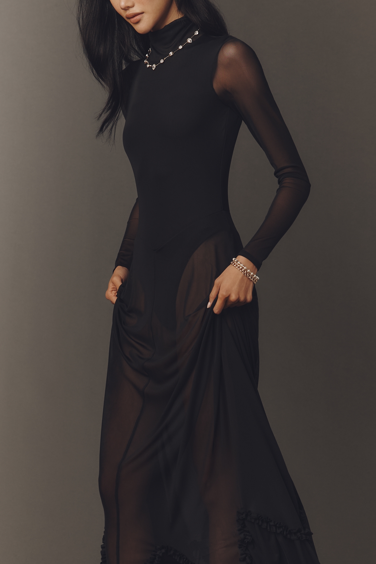 AFRM Kira Mock-Neck Long-Sleeve Maxi Dress