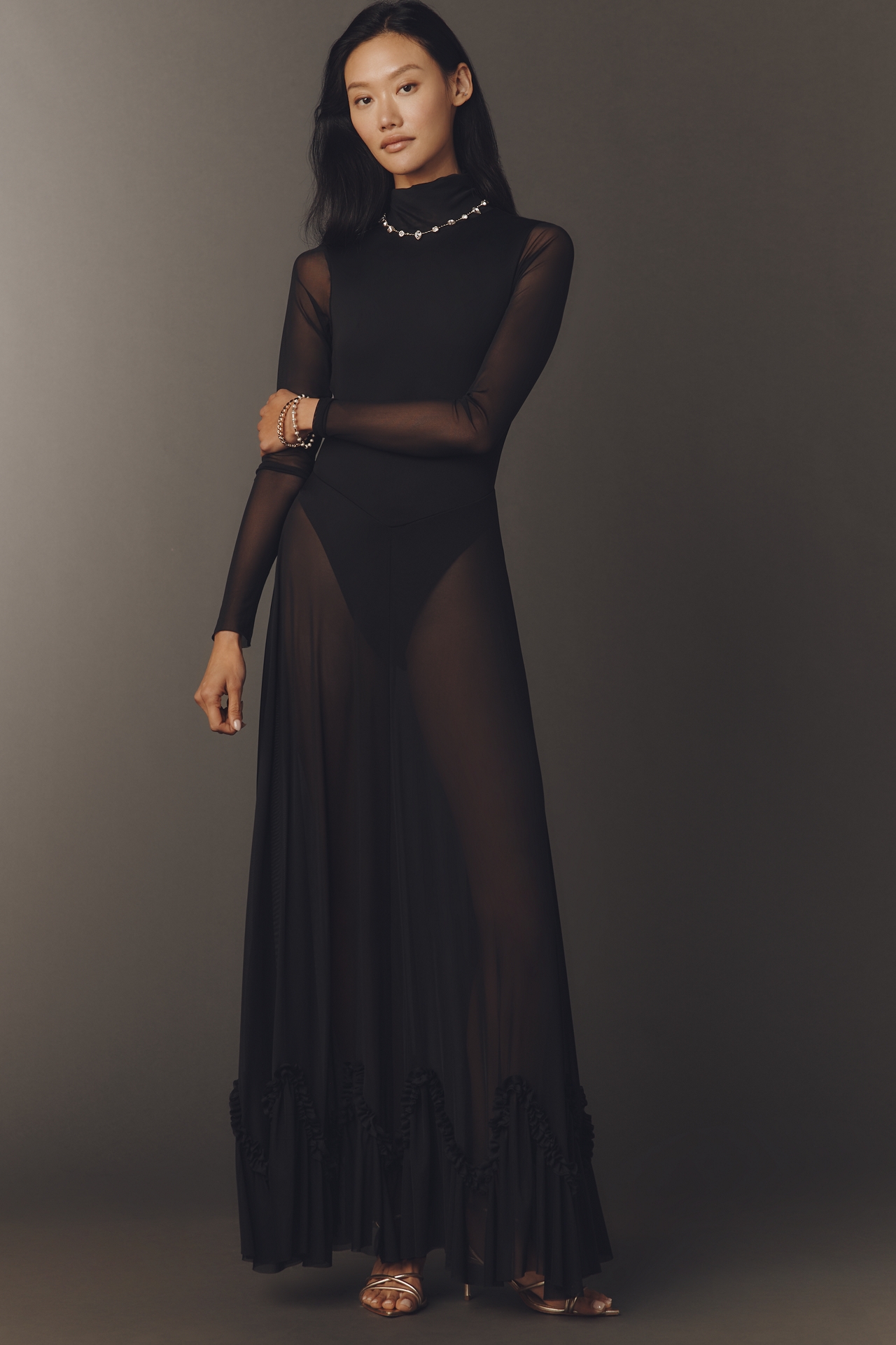 AFRM Kira Mock-Neck Long-Sleeve Maxi Dress