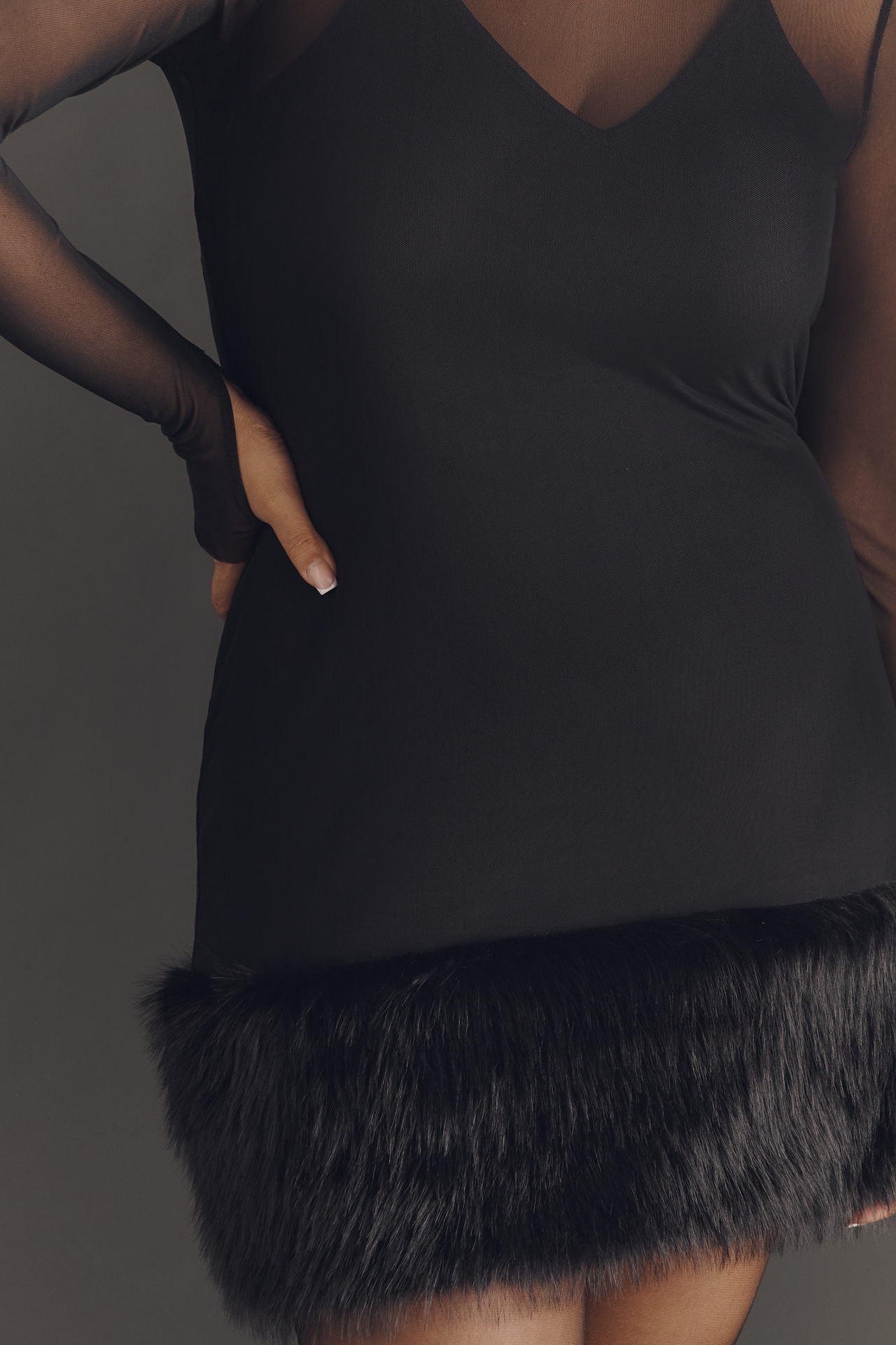 AFRM Saige Plus Mesh Faux-Fur Mini Dress