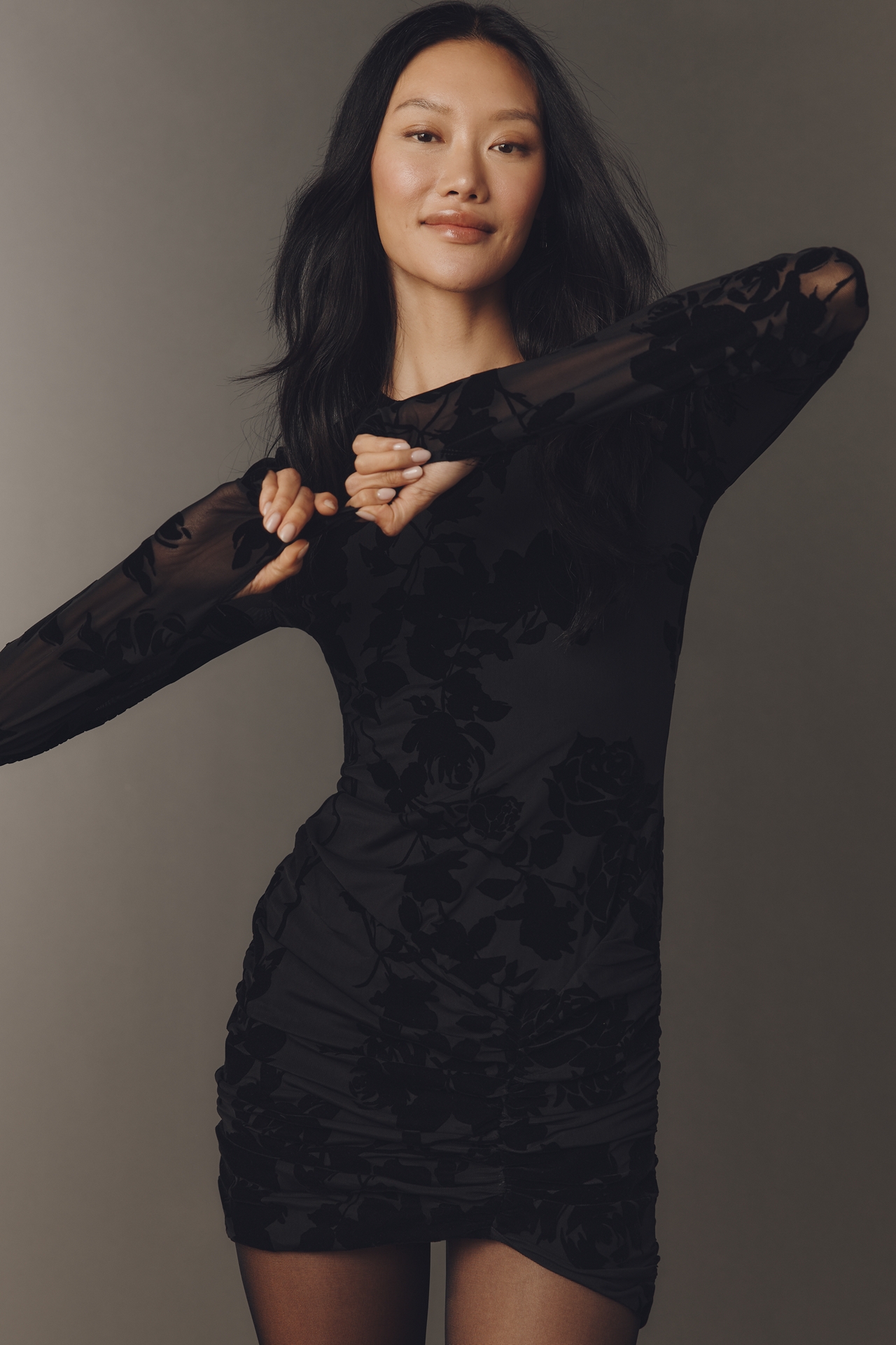 AFRM Mizra Mesh Long-Sleeve Mini Dress