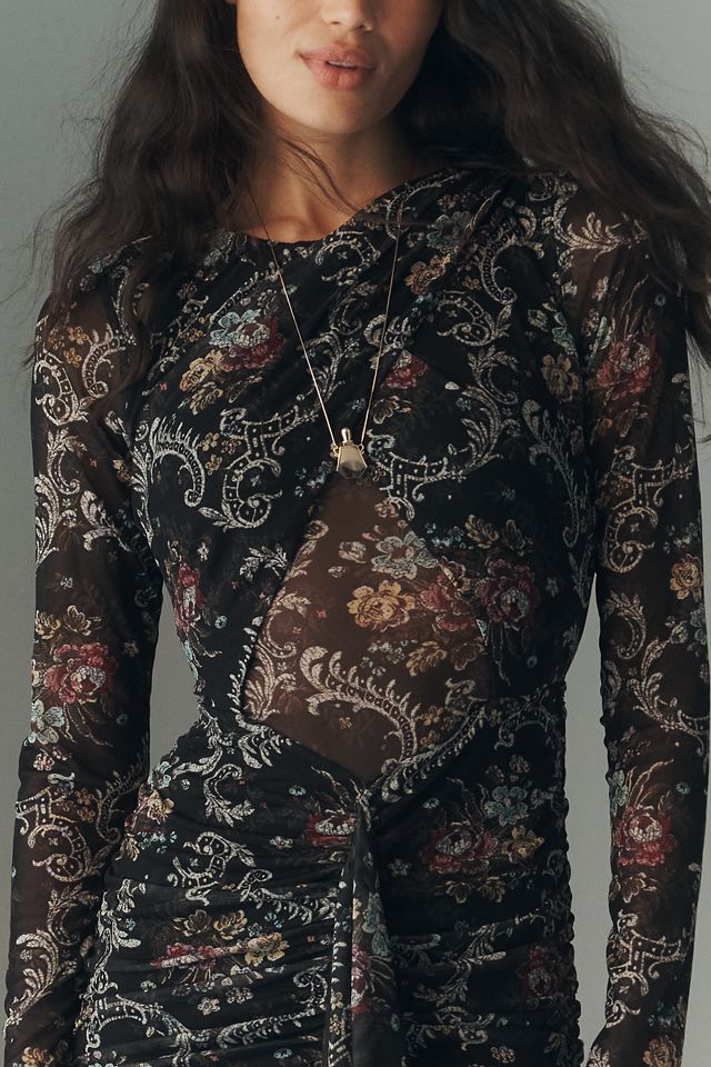 AFRM Daysa Long-Sleeve Ruched Mesh Maxi Dress #1