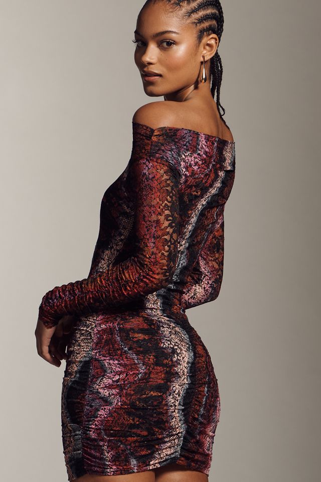 off the shoulder snakeskin dress Fashionkilla leather look off shoulder dress in snake print