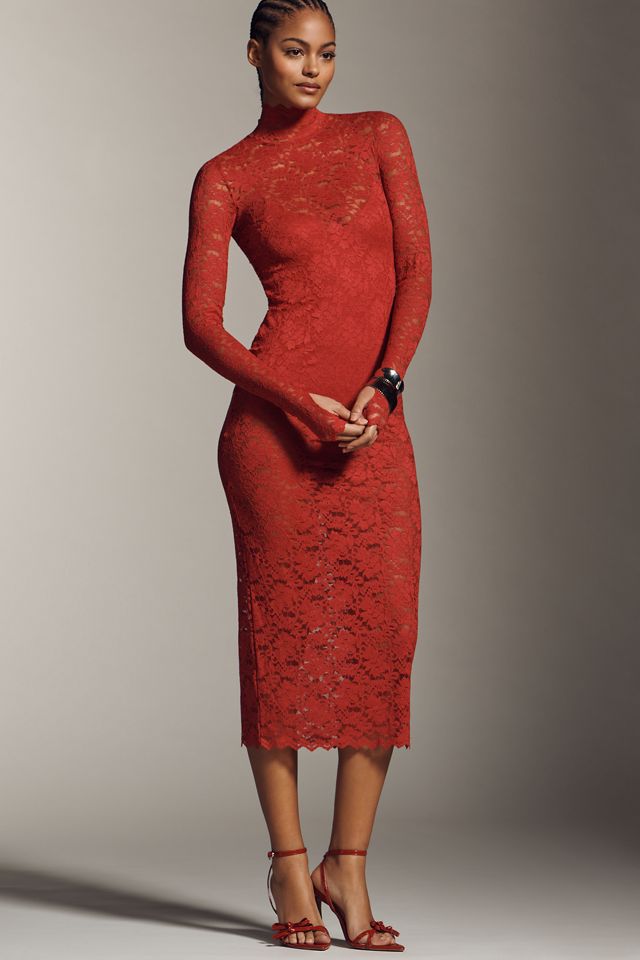 AFRM Joysel Long-Sleeve Mock-Neck Slim Midi Dress #1