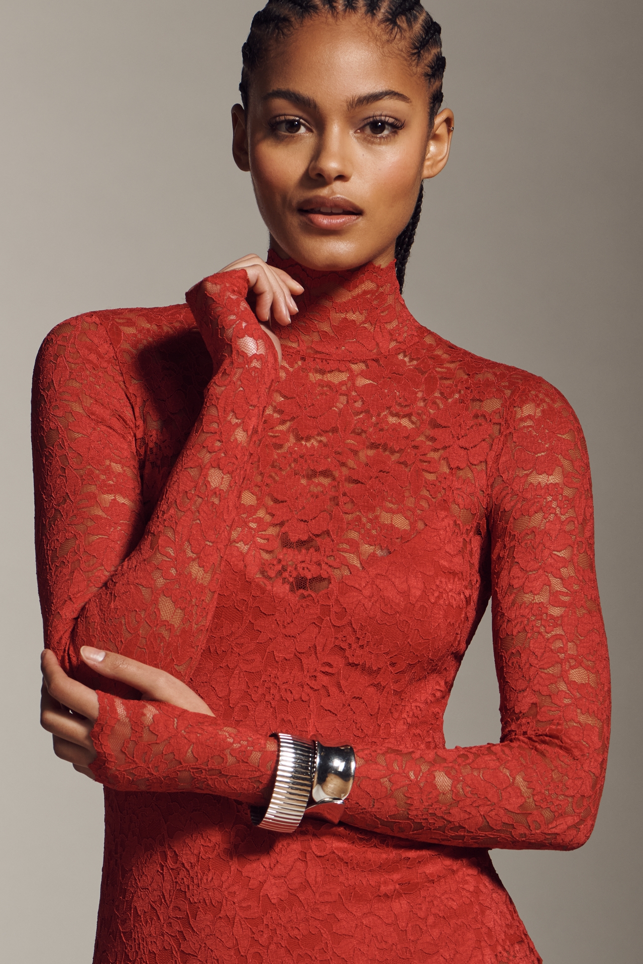 AFRM Joysel Long-Sleeve Mock-Neck Slim Midi Dress