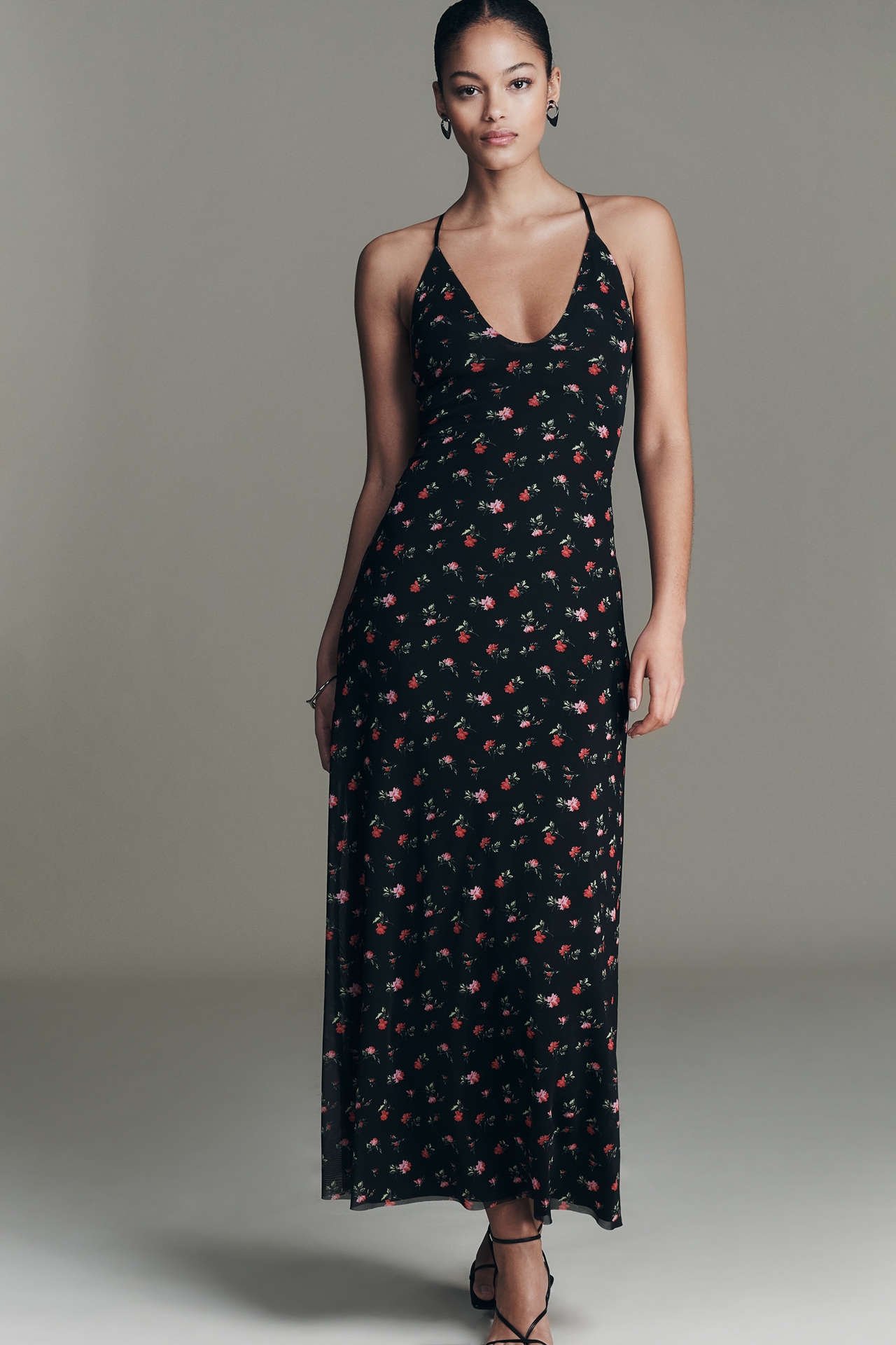 AFRM Romy Scoop-Neck Mesh Midi Dress