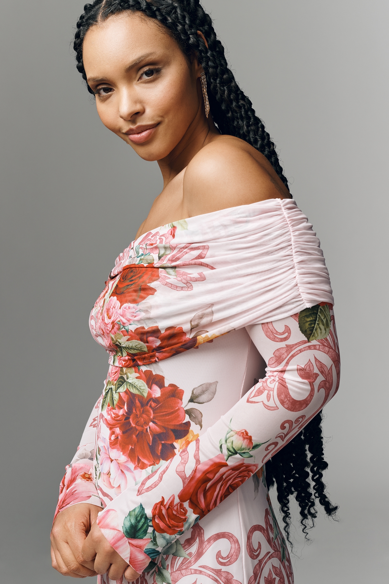 AFRM Tina Off-Shoulder Mesh Maxi Dress