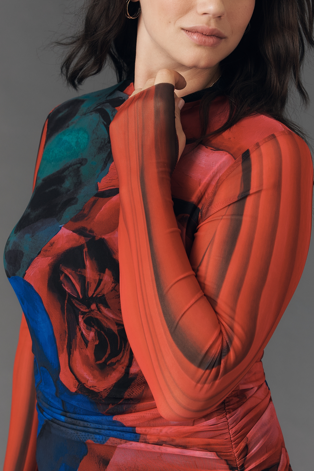 AFRM Darcie Plus Long-Sleeve Mesh Mini Dress