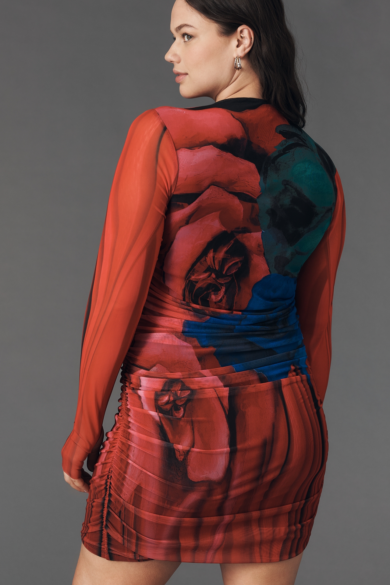 AFRM Darcie Plus Long-Sleeve Mesh Mini Dress