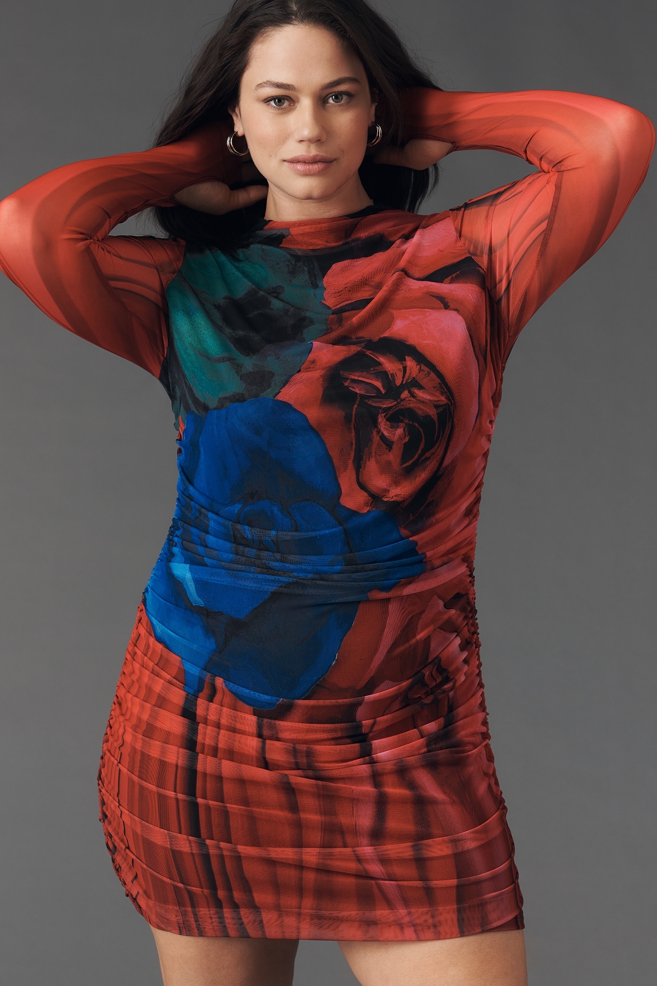 AFRM Darcie Plus Long-Sleeve Mesh Mini Dress