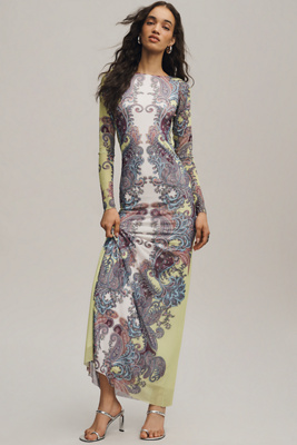 Boat-Neck Long-Sleeve Maxi Dress