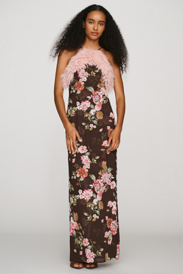 Afrm Jeffries Faux-fur Halter Dress In Brown