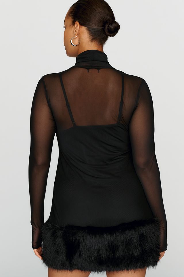 AFRM Saige Faux Fur Mini Dress #6