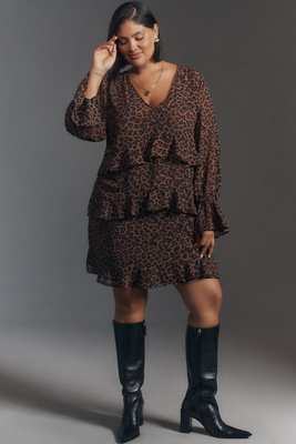 Show Me Your Mumu Plus Long-sleeve Ruffled Mini Dress In Multicolor