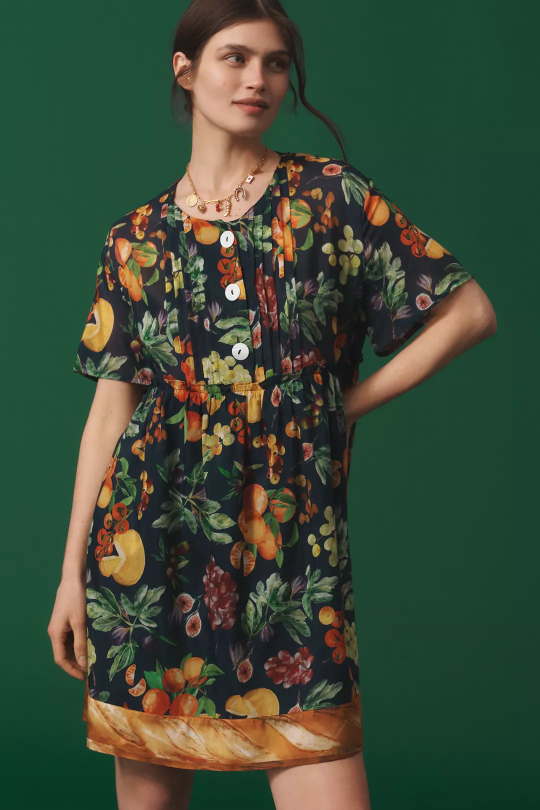 A plus-size, fruit-print mini dress