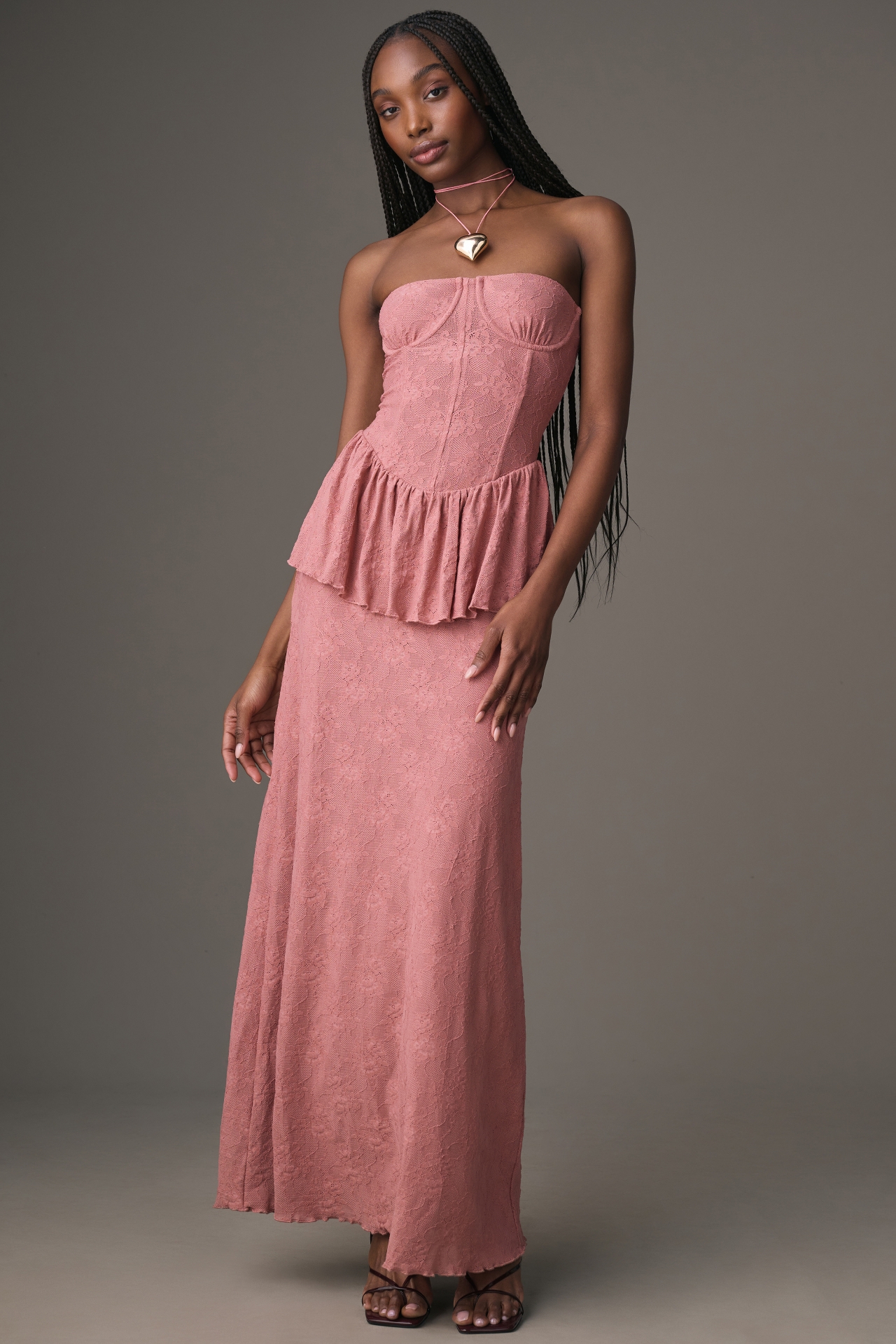 We Wore What Strapless Corset Peplum Maxi Dress