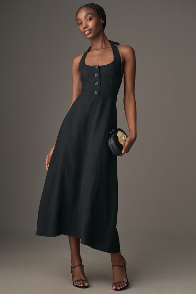 We Wore What Halter Button Front Linen Midi Dress Anthropologie 9417