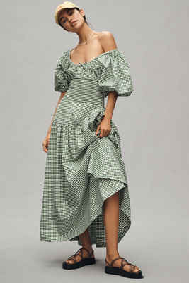 Weworewhat Smocked Puff-sleeve Maxi Dress
