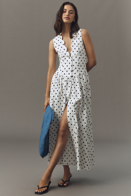 Weworewhat Sleeveless V-neck Scalloped Maxi Dress In Sand