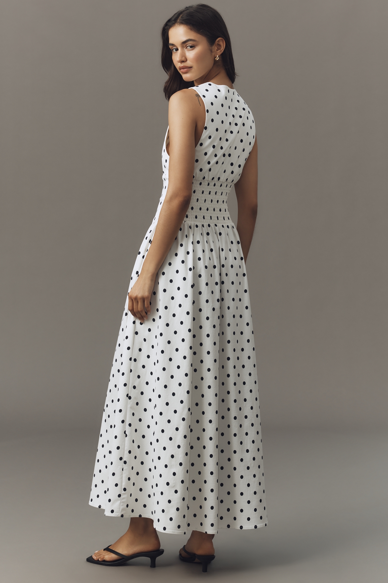 We Wore What Sleeveless V-Neck Scalloped Maxi Dress