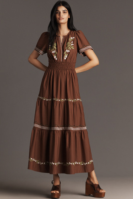 The Somerset Collection By Anthropologie The Somerset Embroidered Maxi Dress In Brown