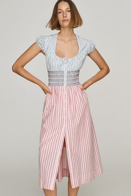 Vestido Midi de Algodón Fruncido Maeve